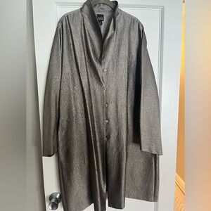Eileen Fisher Elegant, Silk Textured, Silver Long Evening Coat